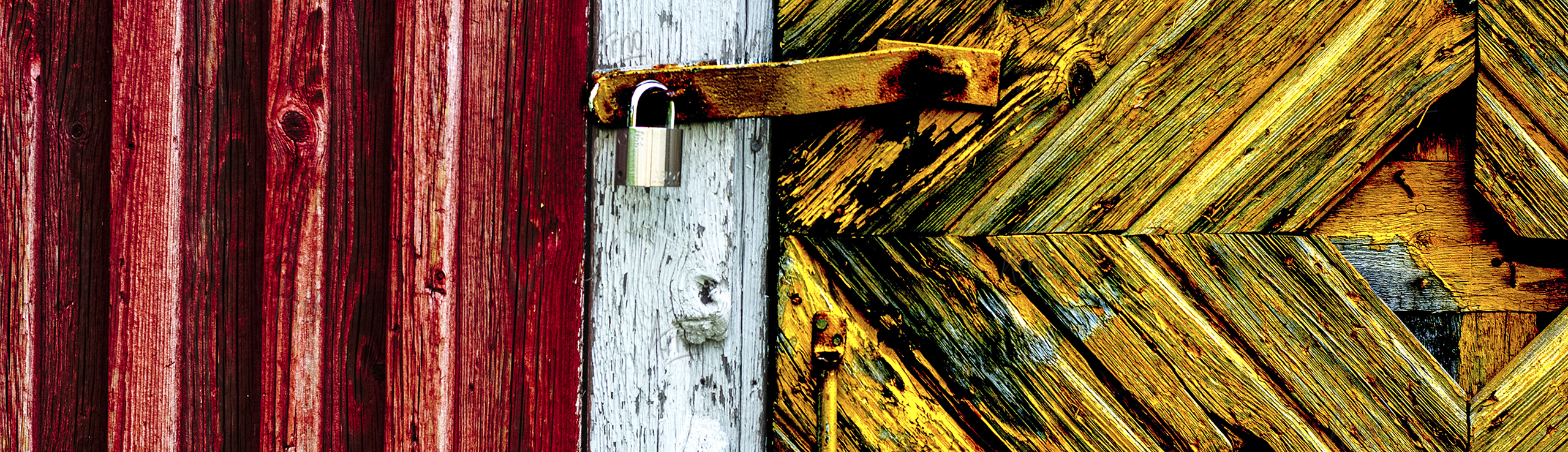 Cross-processed image of a barn door