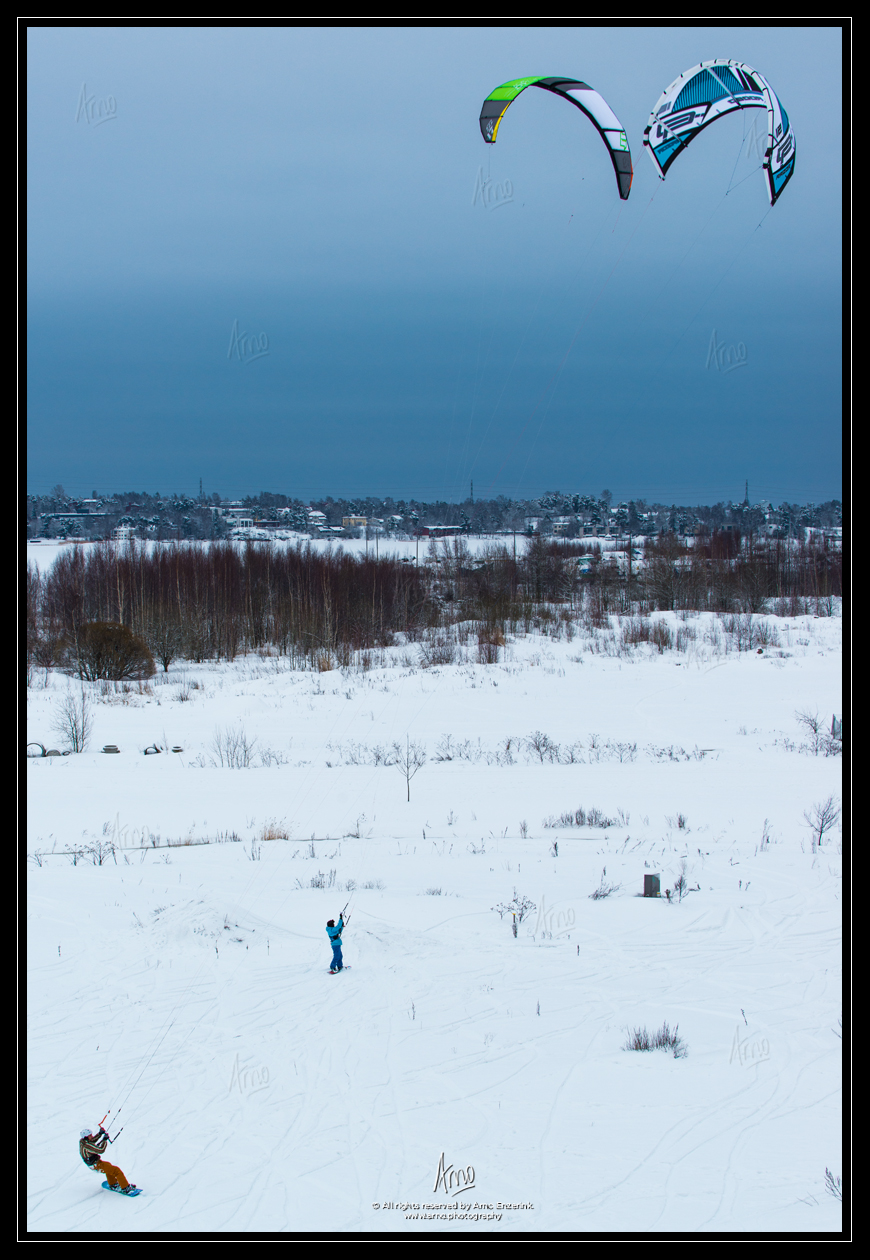 snow, winter, kite, surfing