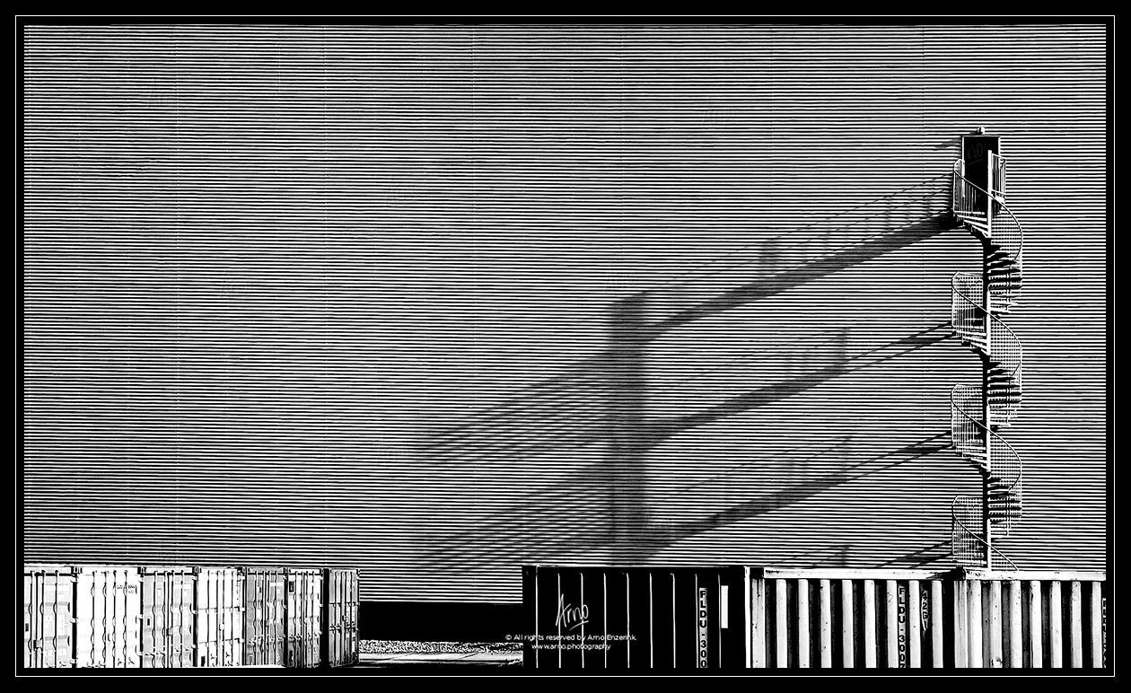 Perfect shadow cast by a staircase outside a building